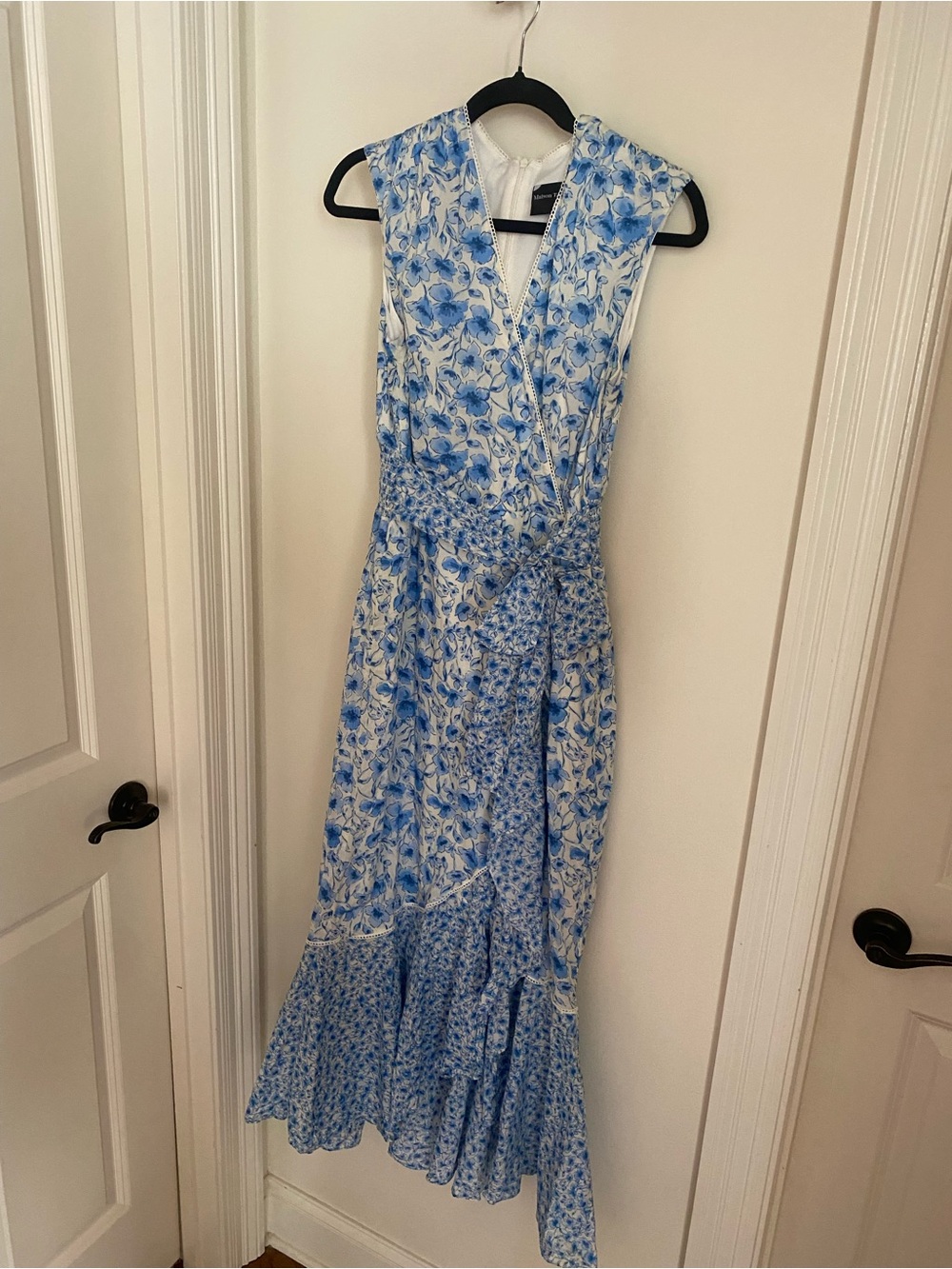 Maison Tara Blue and White Floral Wrap Maxi Dress